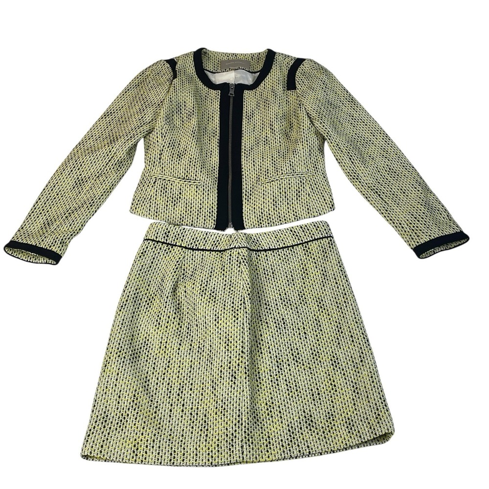 Banana Republic Yellow Tweed Skirt Set with Black Trim